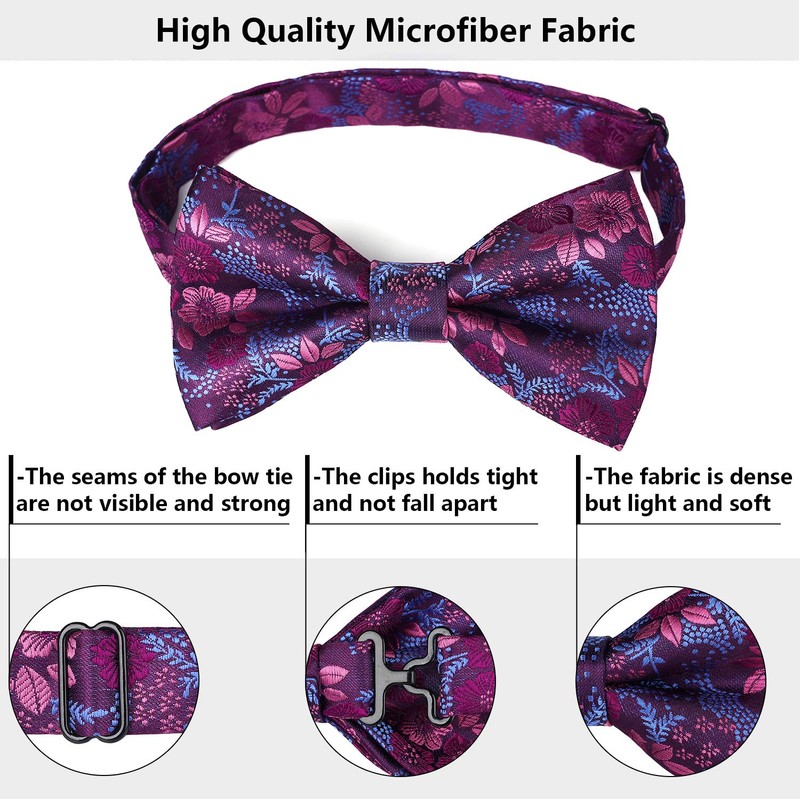 HISDERN Men's Pre-Tied Bow Ties Fuchsia Bow Tie Adjustable Tuxedo