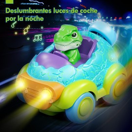 Lehoo Castle Carro de Control Remoto, 2.4GHz Luminescence Juguetes para Niño con 2 Conductor de Dinosaurios, Recargable Carro Control Remoto para Música y Luces, Regalos para Bebe Niño Niña