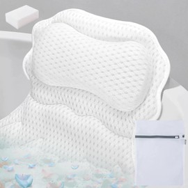 Bathtub Pillow, 4D Air-Mesh Ergonomic Design, Bathtub Pillows for Head and Neck, Foldable Bath Tub Pillow Accessories, Bath Tub Accessories for Women, 6 Suction Cups & Hooks