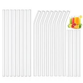 Kiemeu 20 Pack Clear Glass Straws Shatter Resistant, Φ8 mm Thin Glass Straws, Family Pack