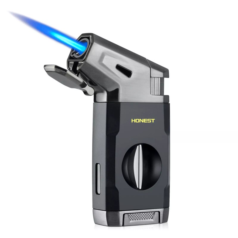 Torch Cigar Lighter Built-in V Cigar Cutter Refillable Butane Torch