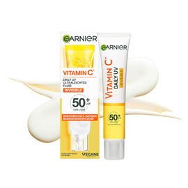 Garnier Vitamin C Sun Protection Cream, Invisible Brightening Fluid, SPF 50+, Protects and Corrects Sun Damage, for Face & Neck, Vegan, For All Skin Types, Daily UV Invisible, 40 ml
