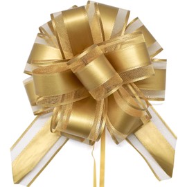 FQTANJU 5 PCS 6 inches Large Pull Bows, Bow for Gift Wrapping, Ribbon Bows for Wedding Christmas Birthday Party Gift Baskets or Valentine's Day Flower Gift Boxes Decoration (Gold)