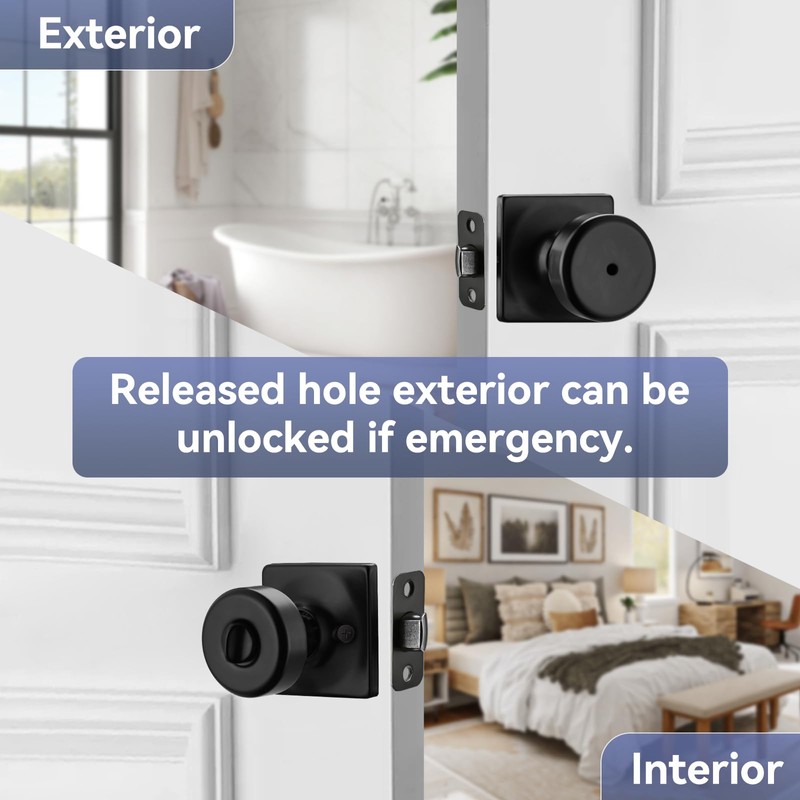 STARPY Black Door Knobs with Square Rosette,Pismo Door Knob with