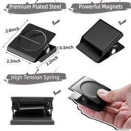 Grtard Large Magnet Clips, 2.2 Inch Heavy Duty Fridge Magnets Clips, Magnetic Clips, Magnets with Clips, Super Strong Magnet Clips for Refrigerator, Whiteboard, School, Office (Black, 2)