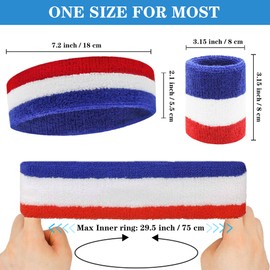 IMAGERIO 6 Pieces Sweatband Set Sports Headband Wristband Set, Moisture Wicking Sweatbands 4 Wrist Sweatband and 2 Headbands, Sweat Absorbing Head Band for Workout -(Red/White/Blue+Green/Yellow/Green)