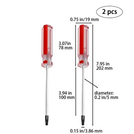 2 Pcs Red T20 Torx Security Screwdriver with Magnetic Tip Plastic Grip Torx Screwdriver for Computer Repairing, Automobile Tools, and Home Appliances, T20 5mm,100mm Long
