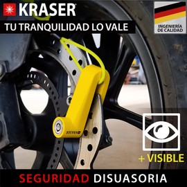 KRASER KR710Y - Bloqueo de disco de motocicleta, pasador de 10 mm, altamente disuasorio, bloqueo antitaladro, seguridad compacta, fácil de transportar, bloqueo universal antirrobo de freno de rueda