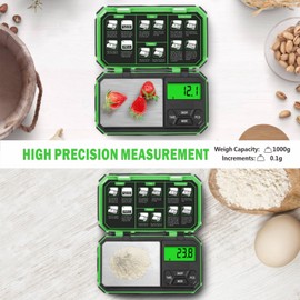 UNIWEIGH Digital Kitchen Scales 1000g/0.1g, Fine Scale, Pocket Scale, Precision Scale, Scales Gram, Small Scale, Letter Scale, Mini Scale, Scale for Coin, Weed Light Green