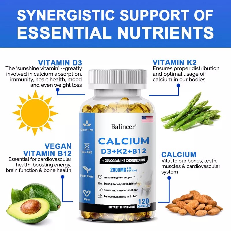 Calcium D3 + K2 + B12 120 Capsules - Supports