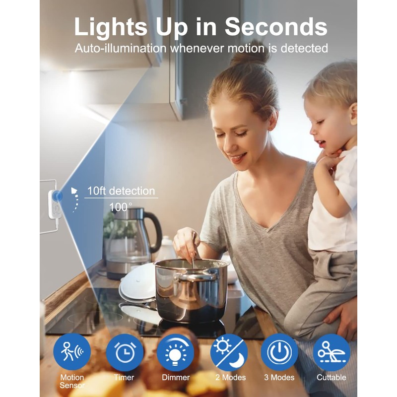 Motion Sensor Led Light Strip - Under Cabinet Lighting with
