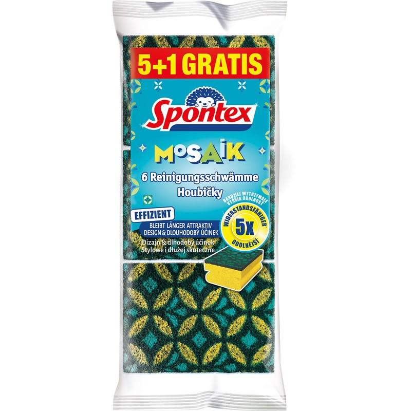 Spontex Mosaic Cleaning Sponge with Anti-Lint Technology and Practical Handle