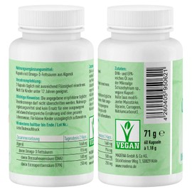 MADENA Algae Oil Omega 3 Vegan Capsules with 917 mg Omega 3 per Daily Dosage, Allows High Dose Absorption of the Daily Requirement of Omega-3 Fatty Acids, Algae Oil Capsules with High Dose DHA & EPA