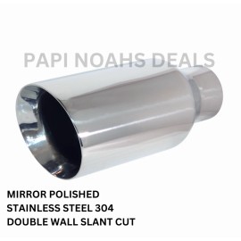 PAPI NOAHS DEALS 5in BIG SILVER EXHAUST TIP 2.5in INLET 12in L ANGLE DOUBLE WALL for DODGE or RAM