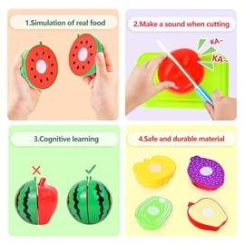 Juguetes para Cortar Frutas y Verduras 60Pcs,Juguetes de Comida con Platos y Cuchillo, Juguetes de Juego de Simulación,Temprano Desarrollo Educación R