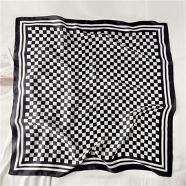 NaSoPerfect 27 inch Silk Feeling Scarf Square Satin Head Scarf Fashion Checkerboard Print Neck Scarfs for Women Black and White
