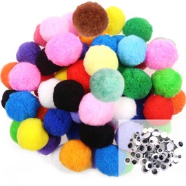 TOAOB 100pcs 2 Inch Large Pom Poms with 100pcs Wiggle Googly Eyes Multicolor Craft Pom Pom Balls for DIY Arts and Crafts Projects and Decorations