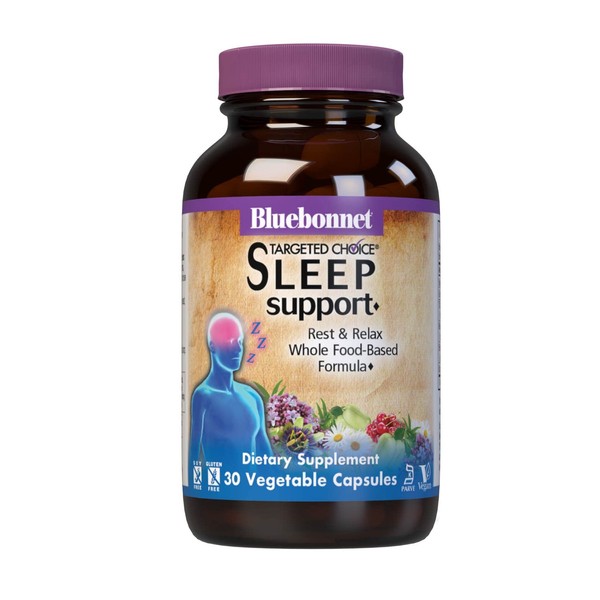 Bluebonnet Nutrition Targeted Choice Sleep Support, Rest & Relaxation Whole Food-Based Formula, Soy-Free, Gluten-Free, Kosher, Non-GMO, Dairy-Free, Vegan, 30 Vegetable Capsules