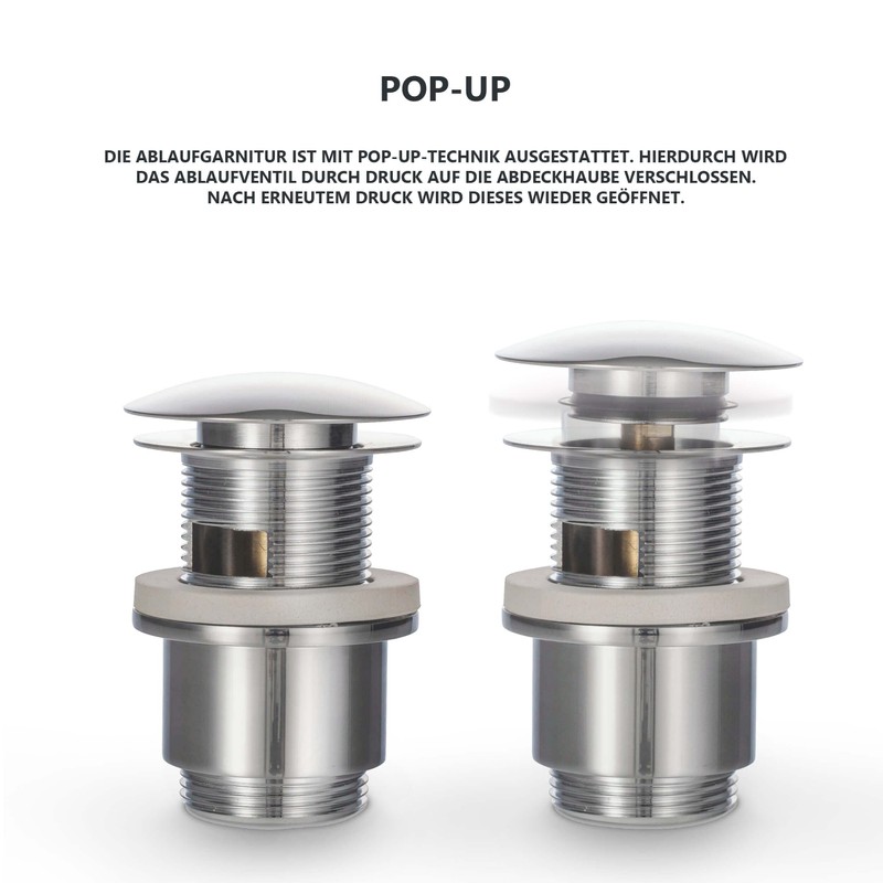 VILSTEIN Universal Drain Valve, Washbasin, Pop Up Valve with Overflow,