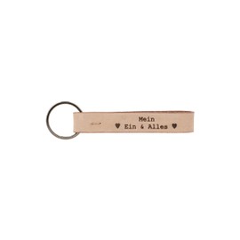 Gusti Aaron Leather Key Ring Beige Leather with Engraving My One & Everything Heart, light brown