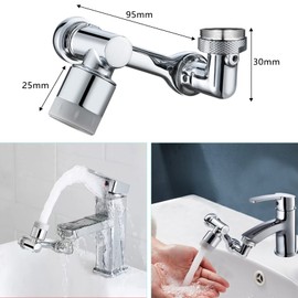 Rotating Tap Attachment, Extension, Aerator, 1080 Degree Multifunctional Extension, Rotating, Swivel Tap Attachment, Bathroom, Kitchen, with Adapter for Bathroom and Kitchen