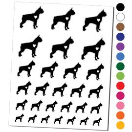 Boston Terrier Dog with Heart Temporary Tattoo Water Resistant Fake Body Art Set Collection - Red (One Sheet)