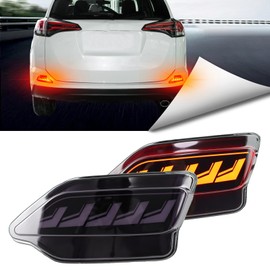 BINQIGOO 2Pc Full LED Rear Bumper Reflector Lights Kit for 2013 2014 2015 Toyota RAV4 Tail Lamp Brake Fog Lamps Daytime Running Light Turn Signal Lamp Accessories (Smoked)