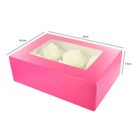 Baked with Love 6/12 Cupcake Box, Twin Pack, Pink Cupcake Boxes to Carry Tasty Treats, Includes Dual Insert for 6 Standard Cupcakes or 12 Mini Cupcakes, Pack of 2