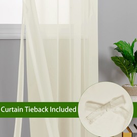 Hiasan Sheer Curtains for Bedroom with Tiebacks, Rod Pocket Light Filtering Lightweight Voile Textured Small Window Curtains for Kitchen, Living Room, Nursery, Ivory, W52 x L45, Set of 2 Panels