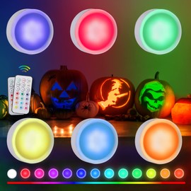 EverBrite Puck Lights with Remote, Wireless LED Puck Lights Battery Operated, 13 RGB Colors Changing Under Cabinet Lights, Dimmable Closet Lights with Timer, Battery Included (6-Pack)