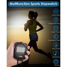 Digital Sports Stopwatch, BROTOU Professional 10 Laps/Splits Stopwatch Timer with Timer Clock Countdown Calendar Alarm, Multi Handheld Stopwatch Timer for Sports Fitness Coaches Referee