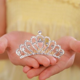 JWICOS Mini Crystal Hair Comb Silver Small Crystal Comb Headband Shiny Rhinestone Comb Headpiece for Girls Princess Birthday Party (Silver)