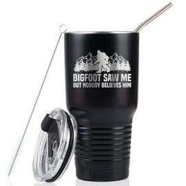 Onebttl Bigfoot Gifts for Men, Sasquatch Gifts, 30 oz Travel Mug Insulated Tumbler - Bigfoot Saw Me But Nobody Believes Him