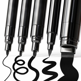 ARTISTRO 5 Black Paint Pen for Glass Marking, Rock Painting, Ceramic, Wood, Tire, Fabric, Metal, Canvas - Set of 5 Acrylic Paint Markers Water-based - Different Tips