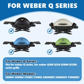 SafBbcue 7644/7582 Cast Iron Cooking Grates & 60040 Grill Burner Tube kits for Weber Q1200 Q100 Q120 Q1000 50060001 386001 86002 516001 Grills, Grids & Grates for Baby Q Gas Grills, 17"