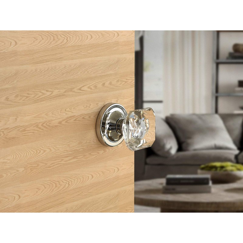 (5 Pack) Privacy Princess Cut Crystal Door Knobs Chrome Round