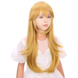 WAVELNM Kids Blonde Wig with Bangs Girls Golden Wig Child Long Straight Gold Wig Girls Cosplay Wig Synthetic Wigs with Wig Cap