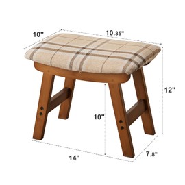 Foot Stool,Ottoman,Bamboo Small Sofa Foot Rest Under Desk,Extra Seating for Living Room, Bedroom and Kitchen (Brown Stool Legs - Stripes Surface)