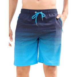 APTRO Men's Swimming Shorts Swimming Trunks Long with Mesh Lining Quick-Drying Board Shorts with Zip Pockets Sports Shorts, blue, M