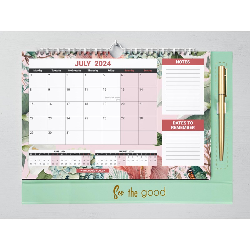 2025 Desk Calendar Free Standing Flip Over Spiral Bound Wall