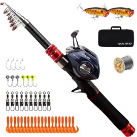 Telescopic Fishing Rod and Reel Combos, Carbon Fiber Fishing Rod with Stainless Steel Baitcasting Reel Portable Fishing Pole Reel Combo for Travel Saltwater Freshwater Fishing Gifts for Men