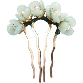 1Pc Green Hair Fork Clip,Chinese Style Vintage Hair Stick Hairpin U Shaped Hairpin Hair Pin Fork Sticks Side Hair Comb 4Prong Hair Bun Hairpin Sticks Hair Pins Hair Styling Accessories