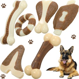 Libima 6 Pieces Chew Toys for Aggressive Chewers, Real Beef Flavor Dog Teething Chew Bones for Breed Puppies Pet Toy with Durable Nylon(Cute,Small and Medium)