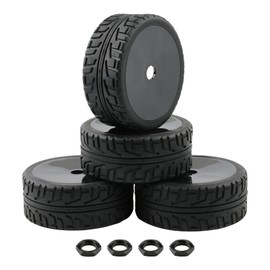 Rchobbytop 4pcs 17mm Hex Hard Disc Wheels and Tires with Lock Nuts for 1/8 Scale On Road Racing Buggy Kyosho Traxxas HPI HSP AE Losi TLR Tekno Serpent Xray Team C T8E T8TE etc, Black