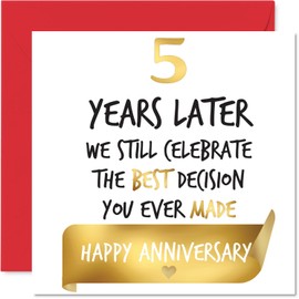 Gold 5th Anniversary Card for Women Men - Celebrate Best Decision - Happy 5 Year Anniversary Card for Boyfriend Husband Girlfriend Wife, 145mm Golden Wedding Anniversaries Greeting Cards