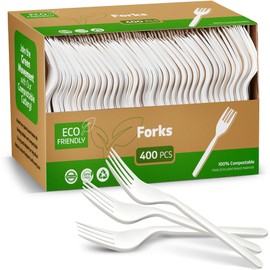Elegant Disposables 100% Compostable PLA Forks Bulk Pack 400 Pcs Biodegradable Disposable Plastic Cutlery Utensils