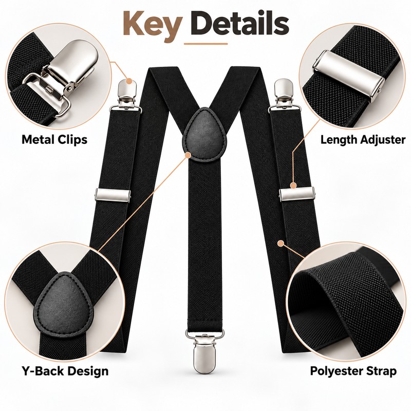 Black Y-Back Suspenders for Men and Women – Adjustable Polyester