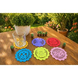 Genérico Portavasos Mexicanos Set de 6, Estilo Papel Picado, Diseño Dia de Muertos, Decoracion Elegante para Mesa, Regalo Original