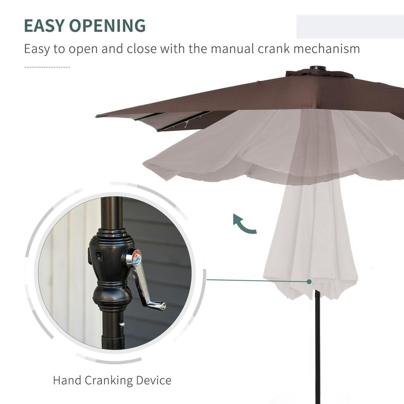 9'x7' Solar Powered Patio Umbrella with LED Lights