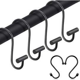 12 Pack Shower Curtain Hooks,Black Shower Curtain Hooks, Metal Durable Rust Proof, Smooth Glide S Hook for Bathroom, Shower Hook for Spa Center, Kitchen & Wardrobe S Hooks for Hanging (Black)